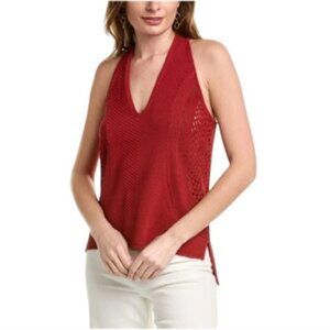 TED BAKER Abrin Red Crochet Knit V-Neck Tops Women's Size Ted 3/ US 8